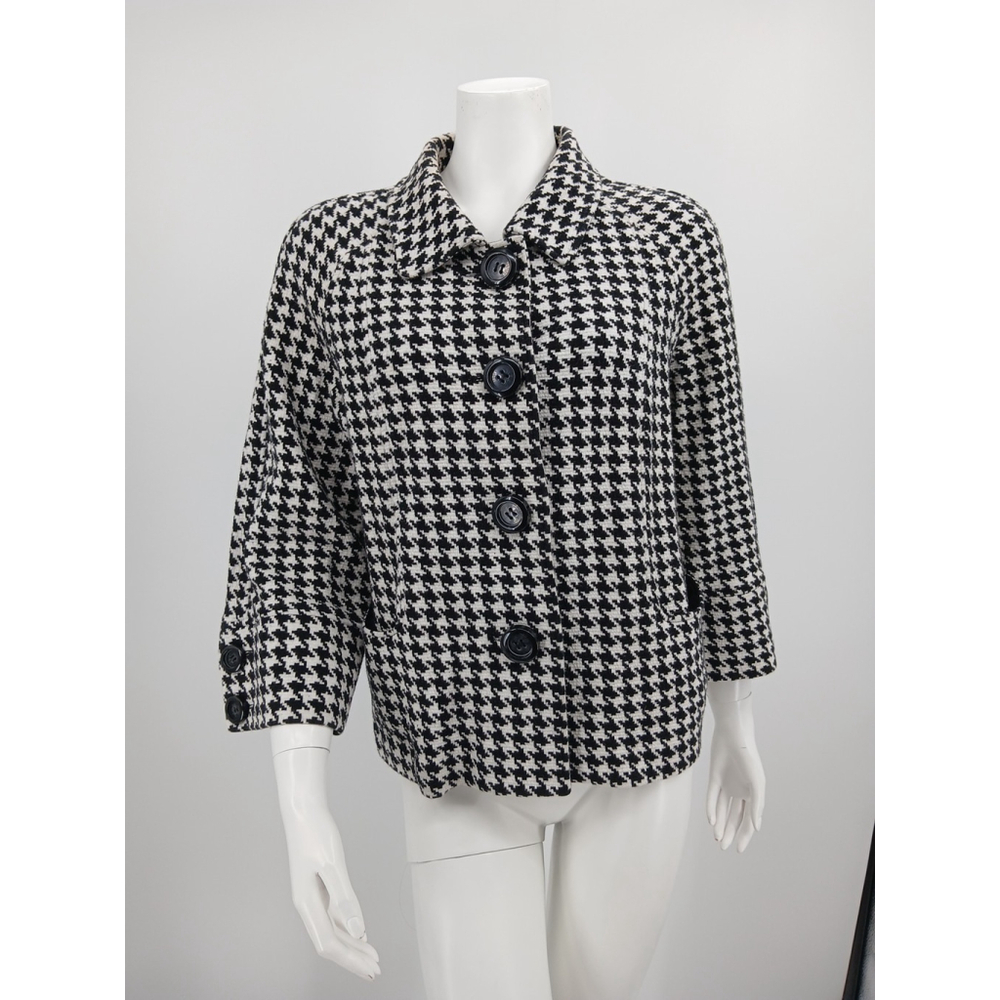 Nomadic Traders Womens Black White Houndstooth Jacket Size M Pockets Cotton Blnd